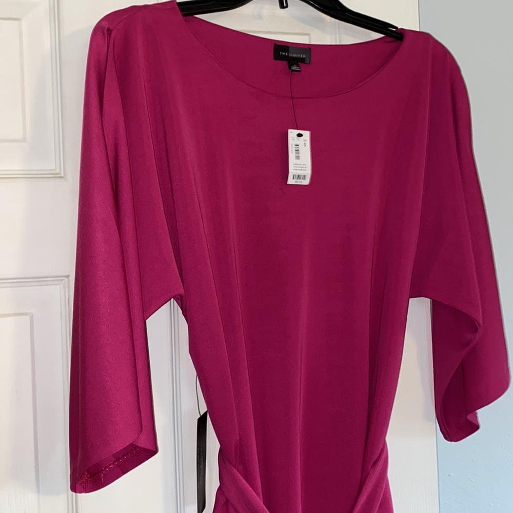 The Limited Berry Fuchsia Pink Open Sleeve Tie Waist Lined Dress NWT - Picture 4 of 12